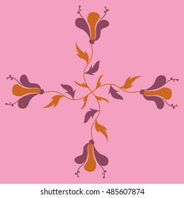 Vector seamless pattern of horizontal stylized floral motif, hole, spots, flowers, doodles on colored background with copy space. Hand drawn. Horizontal seamless floral background.