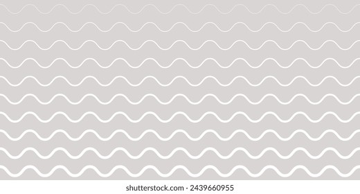 Vector seamless pattern with horizontal waves, wavy lines, stripes. Light gray background with halftone transition effect. Simple minimal texture. Subtle repeat geo design for print, decor, wallpaper