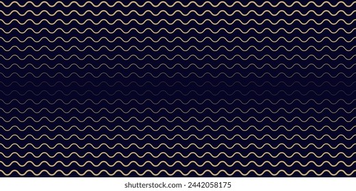 Vector seamless pattern with horizontal waves, wavy lines, stripes. Golden background with halftone transition effect. Simple minimal gold and black texture. Repeated dark geo design for print, decor