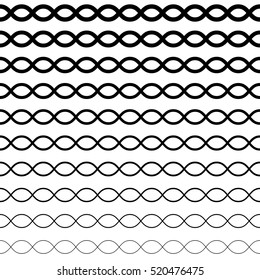 Vector seamless pattern, horizontal wavy lines. Simple illustration of DNA. Monochrome background with halftone transition effect. Black & white repeat texture. Design element for prints, digital, web