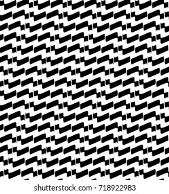 Vector seamless pattern, horizontal wavy strokes. Simple monochrome black and white texture. Abstract sharp repeat background. Design element for prints, decoration, textile, digital, web