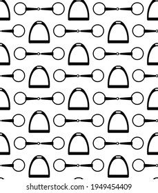 Vector Seamless Pattern Of Horse Equestrian Bit Snaffle And Stirrup Isolated On White Background