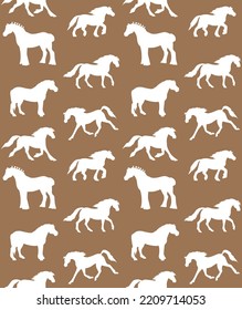 Vector seamless pattern of horse silhouette isolated on brown background