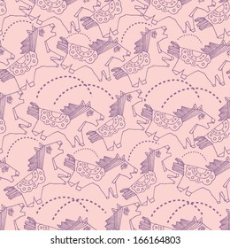 vector seamless pattern with horse, toy horse, colorful