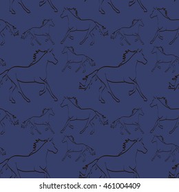 Vector seamless pattern with horses (4)