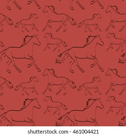 Vector seamless pattern with horses (5)