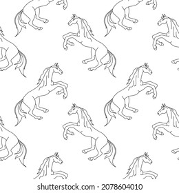 
Vector seamless pattern with horses. Drawn by hand in a doodle style.