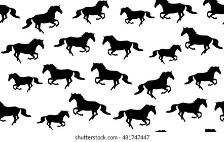 Vector seamless pattern of horses. Galloping horse texture seamless