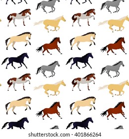 Vector seamless pattern with horses on white background. Element for design.