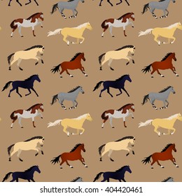 Vector seamless pattern with horses on beige background. Element for design.