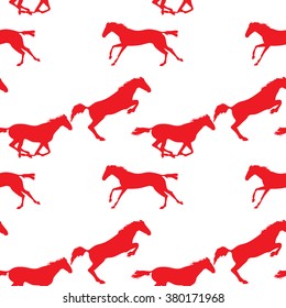 Vector seamless pattern with horses. Red horse seamless pattern on isolated background. Running and jumping herd of horses. background with Equine sports theme