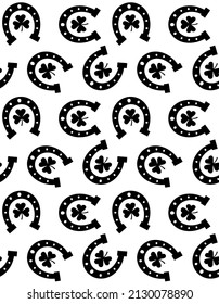 Vector seamless pattern of horseshoe and trefoil isolated on white background