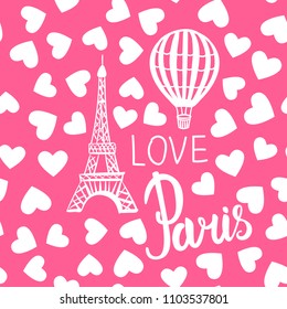 Vector Seamless Pattern Hot Air Balloon and Paris Eiffel Tower