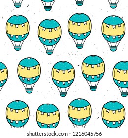 Vector seamless pattern with hot air balloon.