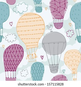 Vector seamless pattern with hot air balloon in the sky  / background/ wall paper