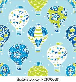 Vector seamless pattern with hot air balloon.