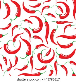Vector seamless pattern hot chili pepper in different sizes on white.