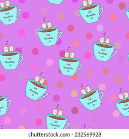 vector seamless pattern with hot chocolate with marshmallow