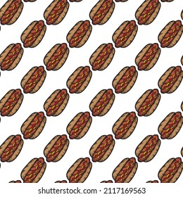 vector seamless pattern hot dog hand drawing doodle style abstract isolated on white background