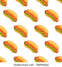 Vector seamless pattern with hot dog. Can be used for textile, website background, book cover, packaging. Vector seamless pattern  Illustration Template