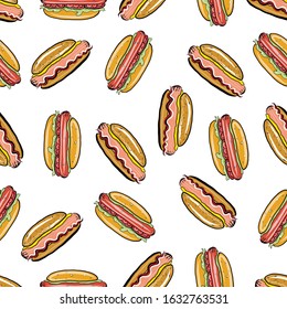  Vector seamless pattern with hot dogs.