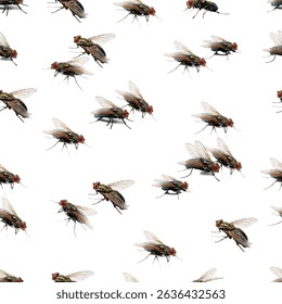 vector seamless pattern of house flies 