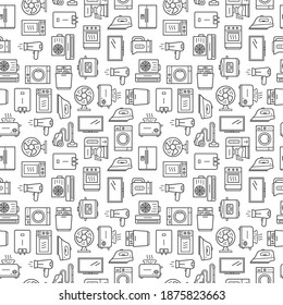 Vector seamless pattern with household appliances. Line style icons isolated on white background