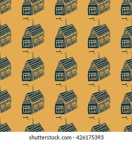 Vector seamless pattern with houses. 