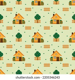 Vector seamless pattern with houses. Children's illustration. Design.