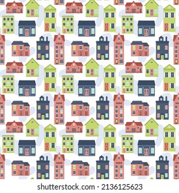 Vector seamless pattern with houses and spots
