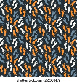 Vector seamless pattern with human footprint on a dark background