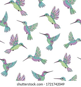 Vector de patrón transparente con colibrí. Impresión decorativa para envolturas, papel pintado y tela. Textura vectorial sin inconvenientes. 