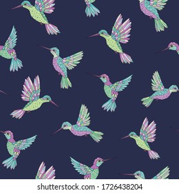 Vector seamless pattern with hummingbird. Decoration print for wrapping, wallpaper, fabric. Seamless vector texture. 