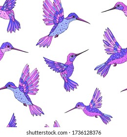 Patrón de vectores sin fisuras con colibrí. Impresión decorativa para envolturas, papel pintado y tela. Textura vectorial sin inconvenientes.