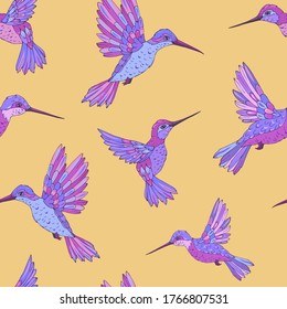 Vector seamless pattern with hummingbird. Decoration print for wrapping, wallpaper, fabric. Seamless vector texture.