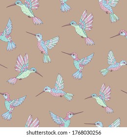 Vector seamless pattern with hummingbird. Decoration print for wrapping, wallpaper, fabric. Seamless vector texture.