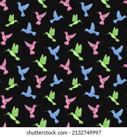 Vector seamless pattern with hummingbird. Decoration print for wrapping, wallpaper, fabric. Seamless vector texture. 