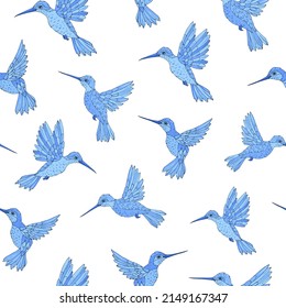 Vector seamless pattern with hummingbird. Decoration print for wrapping, wallpaper, fabric. Seamless vector texture. 