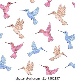 Patrón de vectores sin fisuras con colibrí. Impresión decorativa para envolturas, papel pintado y tela. Textura vectorial sin inconvenientes.