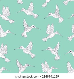 Patrón de vectores sin fisuras con colibrí. Impresión decorativa para envolturas, papel pintado y tela. Textura vectorial sin inconvenientes. 