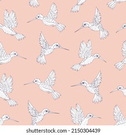 Patrón de vectores sin fisuras con colibrí. Impresión decorativa para envolturas, papel pintado y tela. Textura vectorial sin inconvenientes. 
