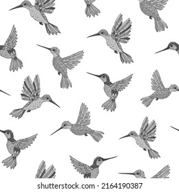 Vector seamless pattern with hummingbird. Decoration print for wrapping, wallpaper, fabric. Seamless vector texture.