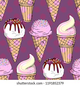 Vector seamless pattern with ice cream 5