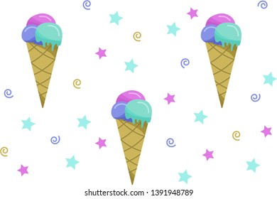 Vector seamless pattern with ice cream on transparent background.