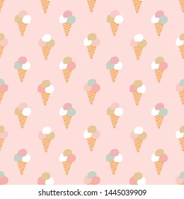 Vector seamless pattern with ice cream in the cone