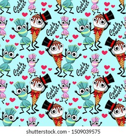 Vector seamless pattern with ice cream and sweets.  