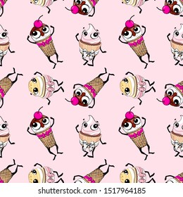 Vector seamless pattern with ice cream and sweets.  