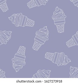 Vector seamless pattern with ice cream cones; hand drawing dessert for fabric, wallpaper, textile, wrapping paper, package, web design.