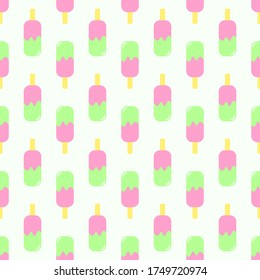 Vector seamless pattern of ice cream. Ice cream with fruit juice. Popsicle on a stick