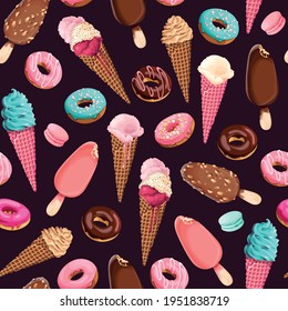 Vector seamless pattern with ice cream and sweets